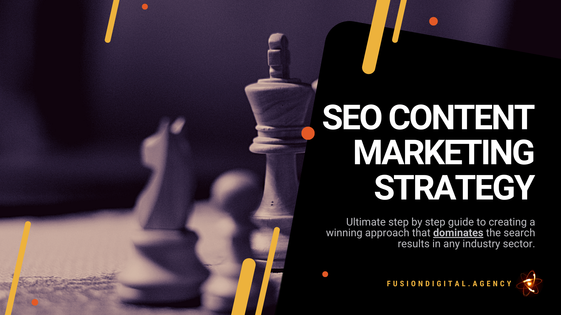 Featured image title card showing a chess game and seo content strategy text title